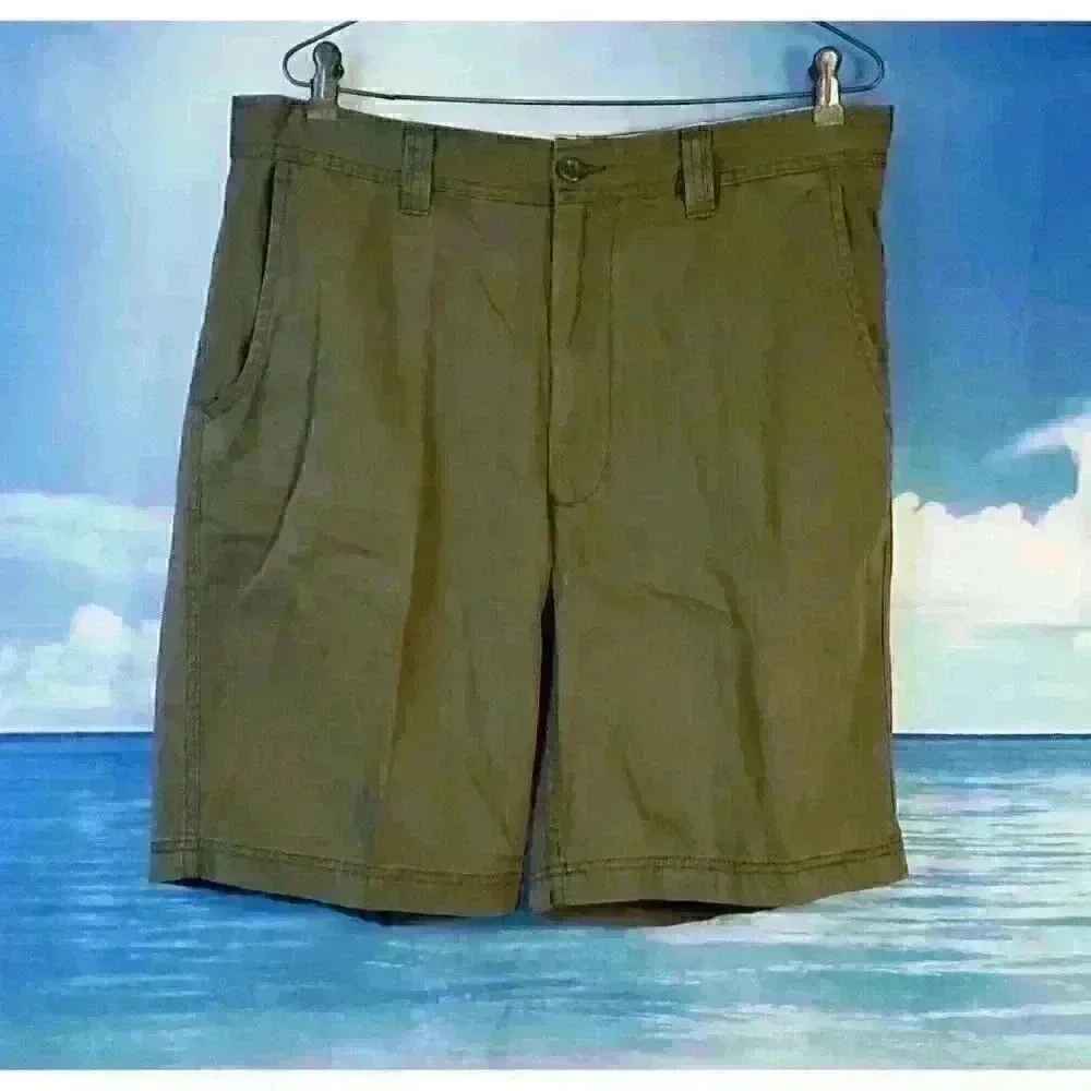 ST JOHNS BAY Mens OLIVE Army GREEN Khaki Shorts Denim Dress Casual pants size 36